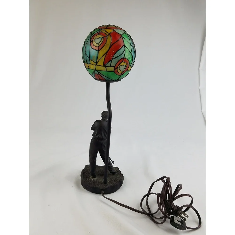 Vintage solid bronze man playing golf table lamp glass globe home decor light